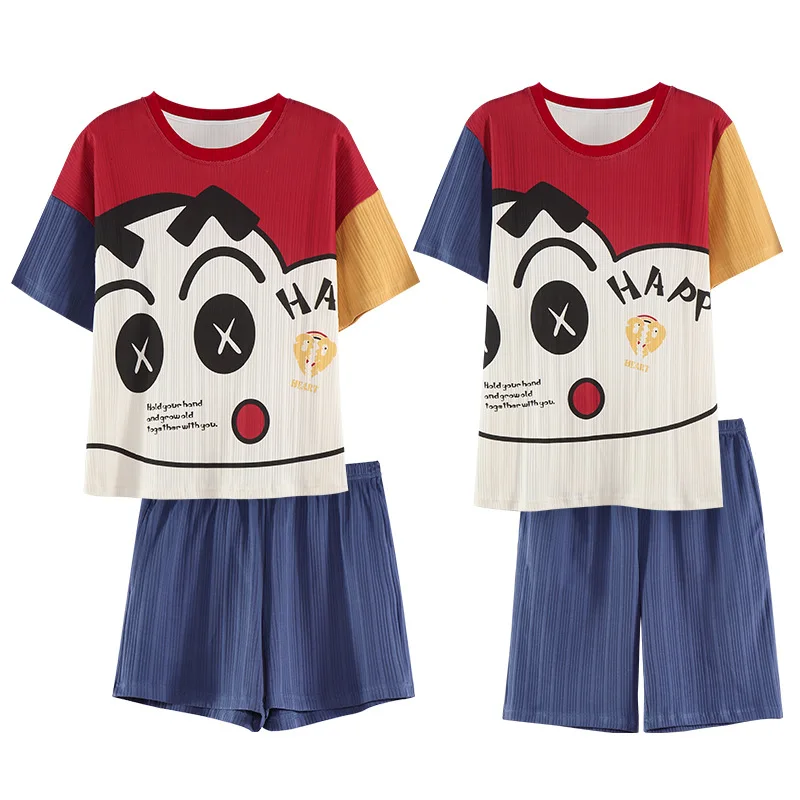 Pajamas for Women and Men Cotton Summer Thin Short-sleeved Round Neck Cartoon Skin-friendly Short Pants  Sexy Nightwear Pj Sets
