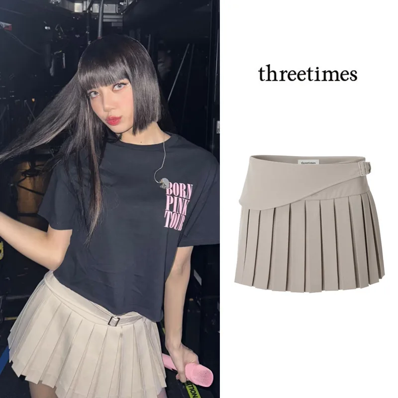 

Корейская мода Threetimes юбка с заниженной талией и поясом-юбка в стиле Лизы