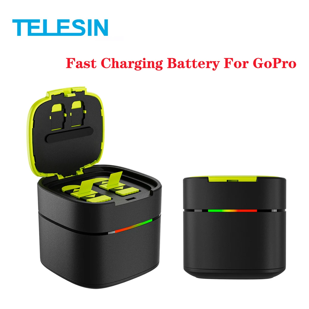 

TELESIN Fast Charging Battery For GoPro Hero 11 10 9 1750 mAh Battery 2 Ways 2A Fast Charger Box TF Card Storage For Gopro