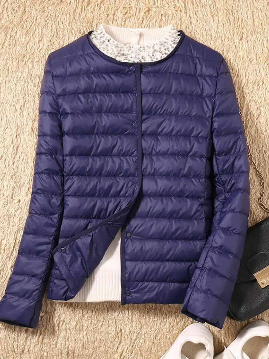 Lightweight Down jacket Women Short Collarless Liner Plus size Autumn and Winter New round Neck Fashion Warm V-ne...