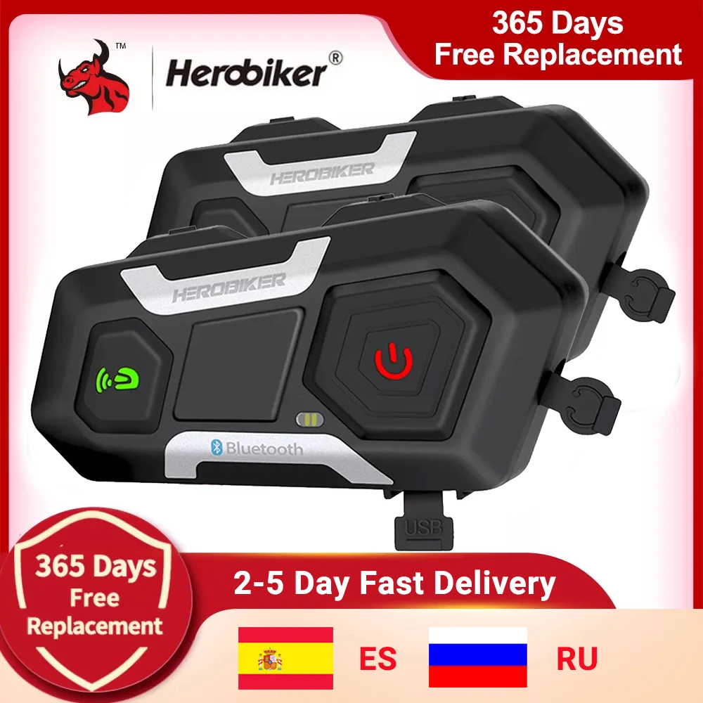 Переговорное устройство HEROBIKER для мотоциклетного шлема, водонепроницаемая гарнитура для шлема, мотогарнитура, беспроводной интерком 1200 м Переговорное устройство HEROBIKER для мотоциклетного шлема, водонепроницаемая гарнитура для шлема, мотогарнитура, беспроводной интерком 1200 м