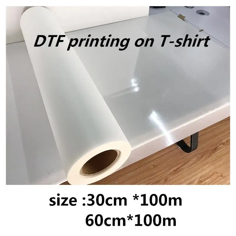 

Хорошее качество 21/30/33/43/60 см * 100 м DTF полиэтиленовая пленка рулоны для теплопередачи футболок, односторонняя матовая пленка DTF рулон