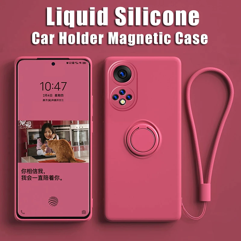 

Liquid Silicon Case For Honor 70 Cases For Huawei P50 P40 Lite P30 Pro Honor50 50 SE 30 Pro X10 Holder Stand Magnetic Back Cover