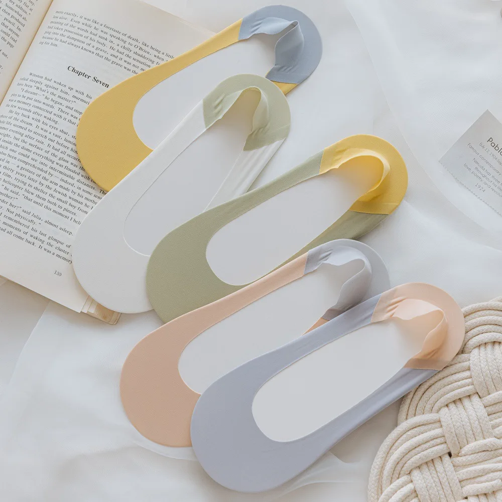 

2022 Summer Woman Low Cut Ankle Boat Socks Cotton Bottom Non-slip Invisible No Show Socks Women Seamless Ice Silk Sock Slippers