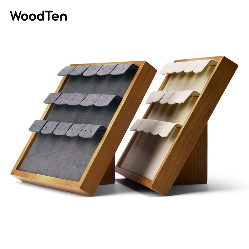 WoodTen Solid Wooden Beige&Grey Vertical Folding Earring Rack Jewelry Display Stand 20.5*19*2.3cm Jewelry Display Props