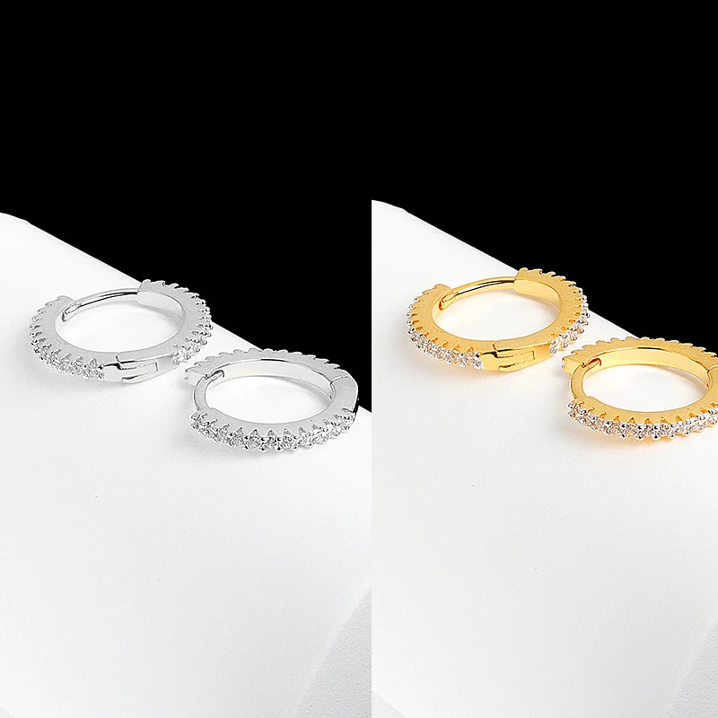 

Women's Round Silver 925 Earring Hoop Fashion Gold Zircon Small Hoop Earrings Wedding Party Luxury Jewelry Gift Free Shipping