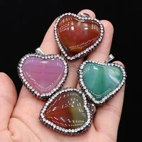 necklace pendant natural stone heart shaped drill agates pendant for jewelry making diy necklace earrings accessory