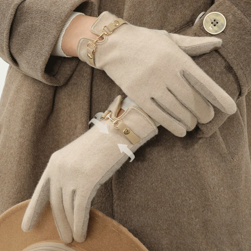 

Зимние кашемировые дамские перчатки, 1 пара, теплые модные Утепленные перчатки с окантовкой из кроличьего меха, кашемировые теплые монохром...