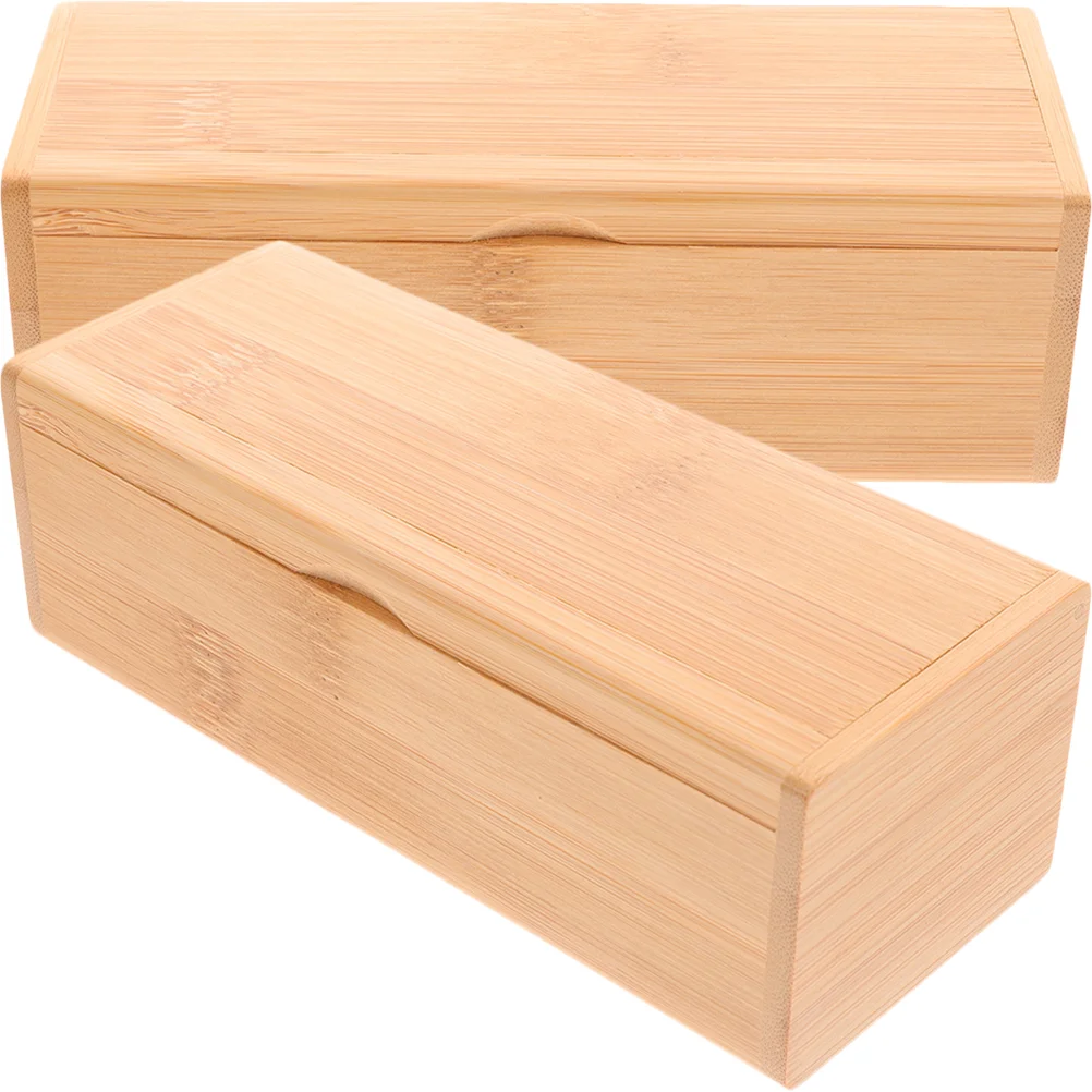 

2 Pcs Bamboo Storage Box Lid Jewelry Trinket Organizer Crafts Ring Glasses Case