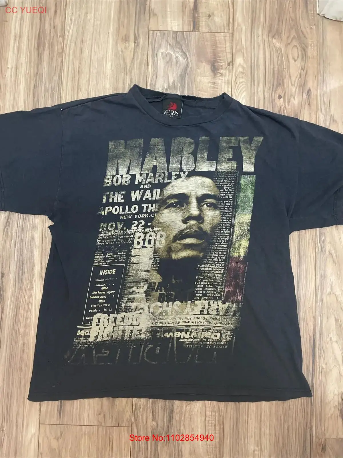Винтажная футболка Bob Marley Zion 2002 трэш-шайш выцветший черный размер большой