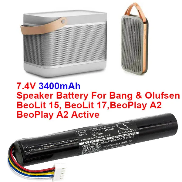 Аккумулятор Cameron Sino 3400 мАч для Bang & Olufsen BeoLit 15 BeoLit 17 BeoPlay A2 Active J406/ICR18650NH-2S