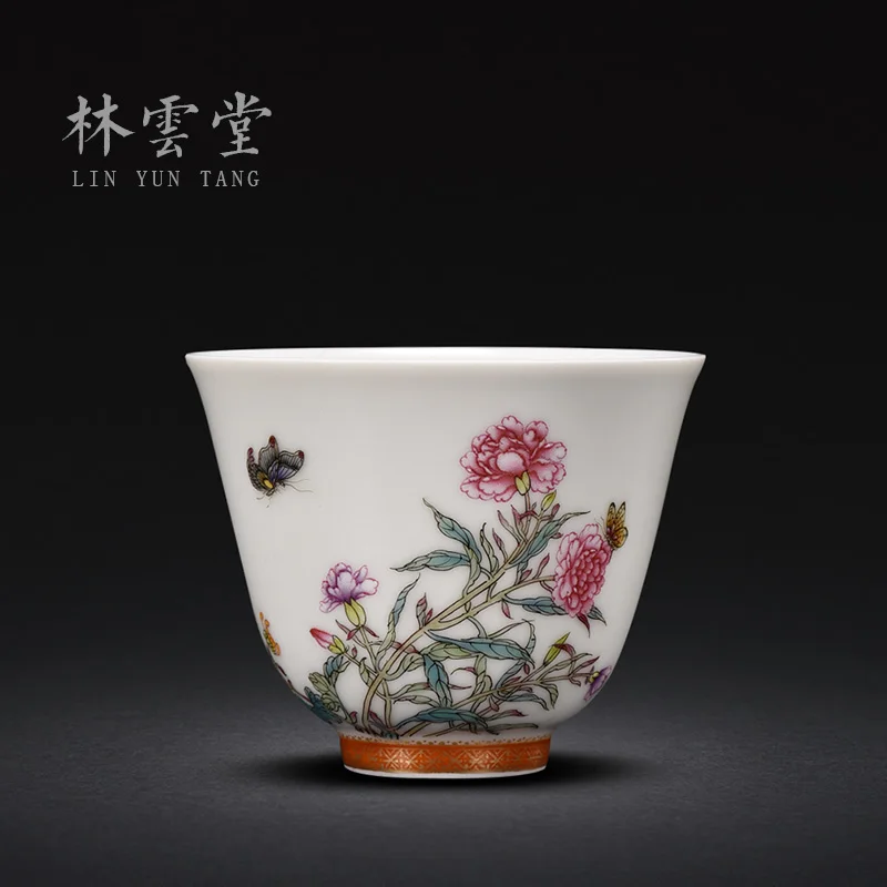 

|Lin Yuntang hand-painted flowers pastel master cup single cup jingdezhen ceramic LYT9075 kung fu tea cup by hand