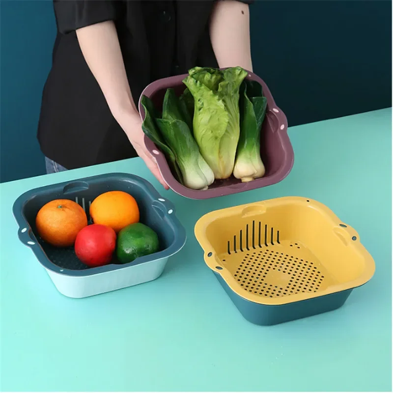 Двухцветная домашняя кухонная пластиковая креативная корзина для овощей ...