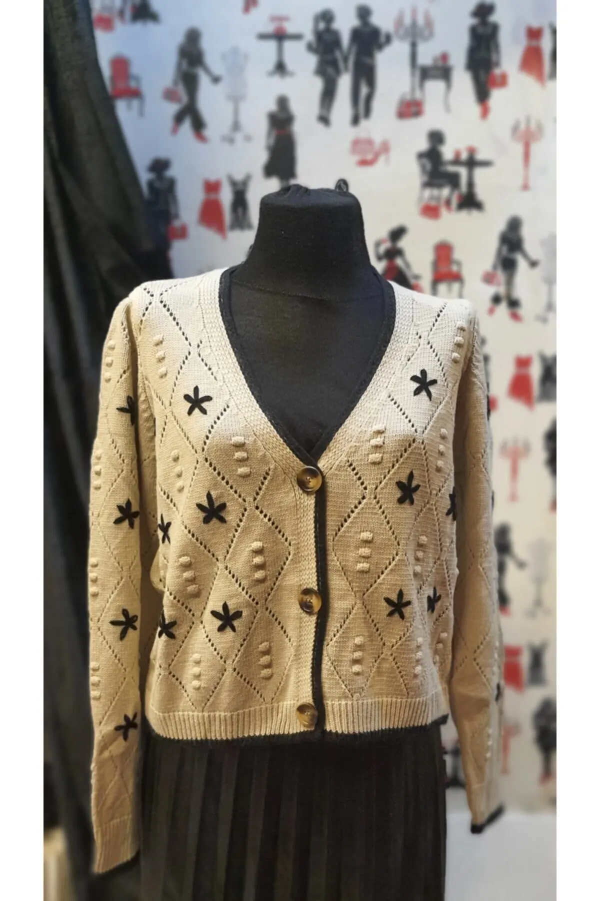 

Women's Cardigan Stone Color embroidery Front Buttoned Casual Knitted Quality Fashion Cardigan Sweaters Loose Sweater Sweater Jumper