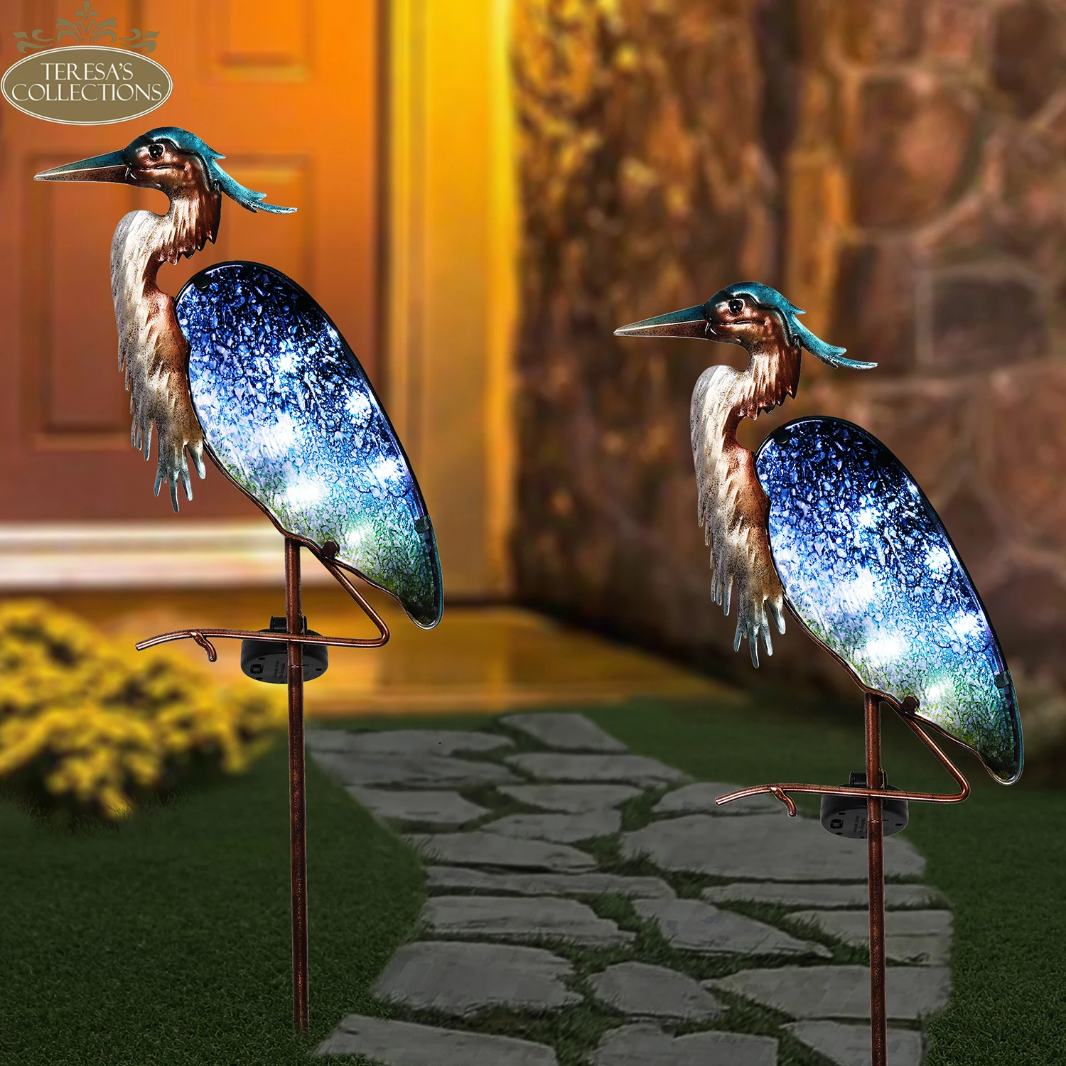 

TERESA'S COLLECTIONS Garden Solar Light For Yard Heron Stake LED Lamp Statues Lawn Path Landscape Outdoor Courtyard Decoration