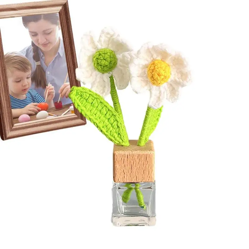 

Car Air Vent Clip Air Freshener Hand Woven Flower Decor Perfume Bottle Car Aroma Diffuser Ornament Car Accessory Girls Gift