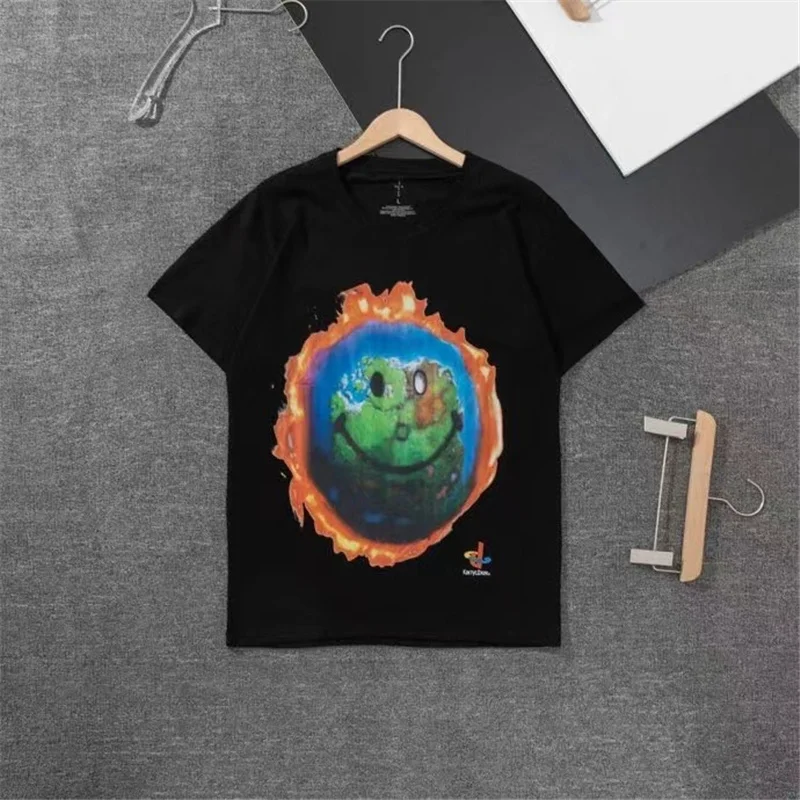 

Travis Scott 2022 Short Sleeve Hip Hop Earth Print High Street Loose Cotton 1:1 Men's And Women's Fashion Sports t-Shirt Top