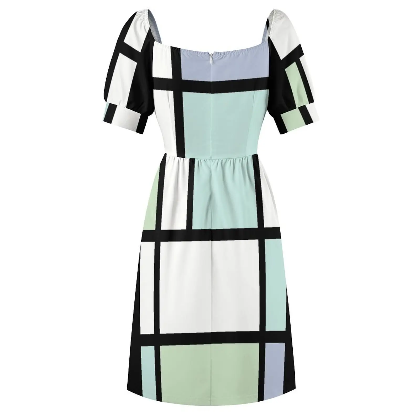 Пастельное платье Mondrian зеленого и синего цвета с короткими рукавами женские