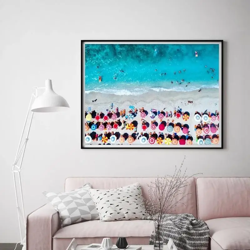 

Nordic Poster and Print Wall Picture Beach Umbrella Seascape Canvas Painting Living Room Bedside Mural Home Decoration Wall Art