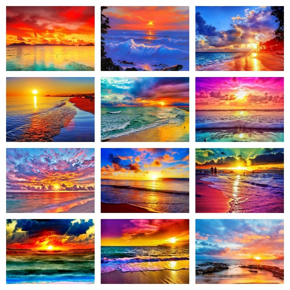 

AZQSD Diamond Painting New 2023 Landscape Sea Sunset Cross Stitch Wall Decoration 5d Diy Needlework Embroidery Full Square