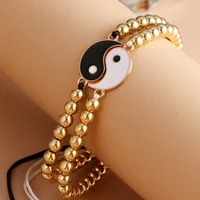 tai chi yin yang couple bracelet alloy pendant adjustable diamond braided chain bracelet matching lover bracelets