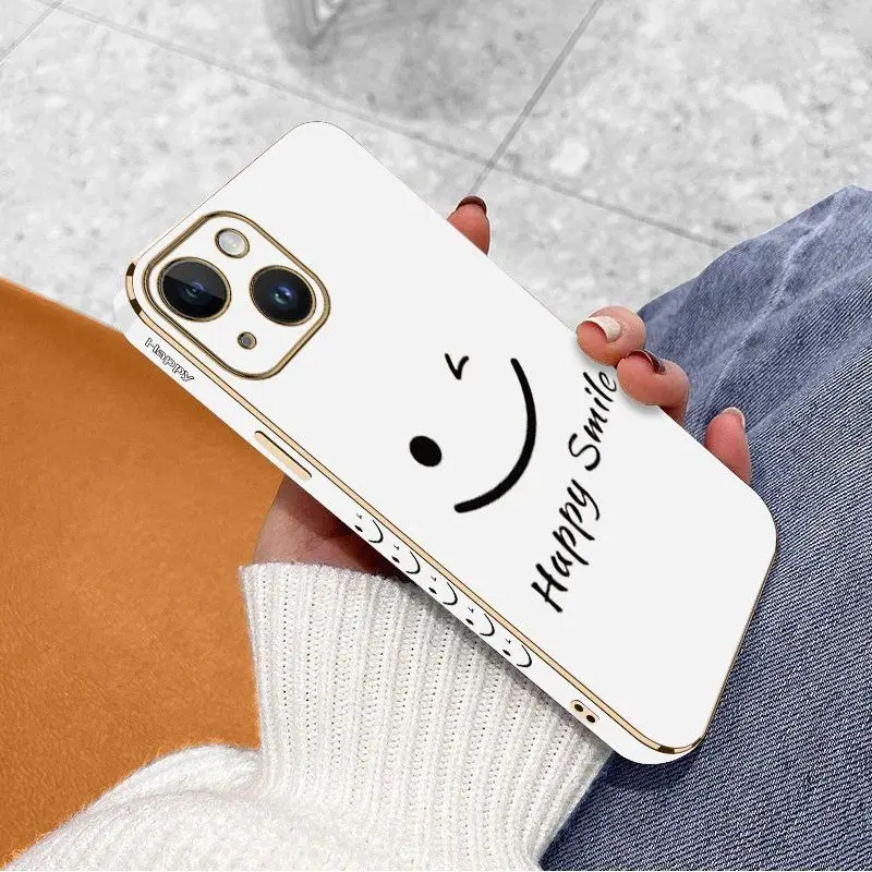 Keep Smiling Luxury Plating Phone Case For iPhone 14 13 12 11 Plus Pro Max Mini X XR XS SE2020 8 7 6 6S Plus Cover