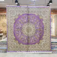 7'x7' Square Purple Handmade Silk Carpet Oriental Living Room Home Office Rug (TJ436A)
