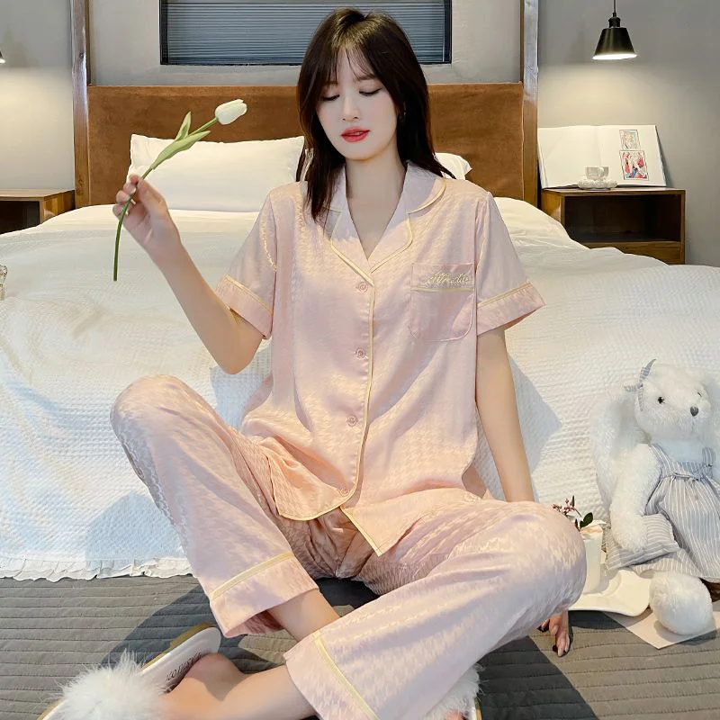 Summer New in Women's Pajamas Free Shipping Senior Sense Short Sleeves Ice Silk Women's Home Clothes Sets Loose Thin Trousers