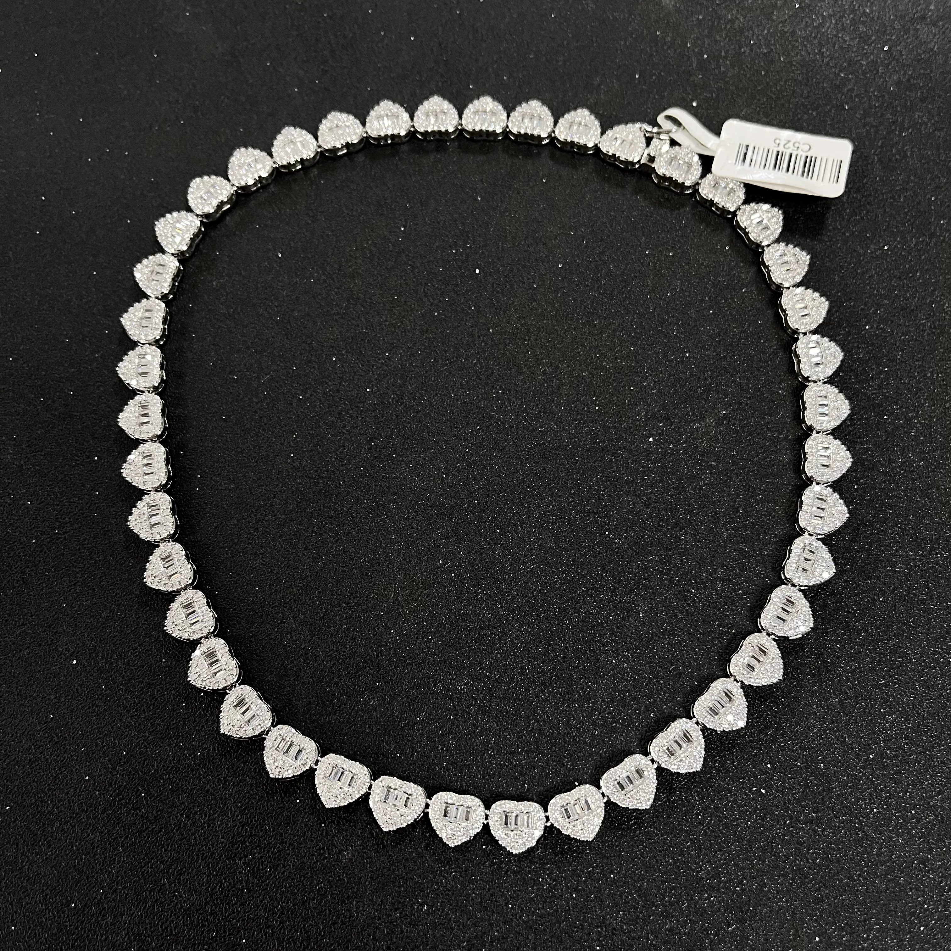 

Bling Iced Out Diamond Baguette CZ Silver Heart Pendant Necklace For Women Hip Hop Jewelry