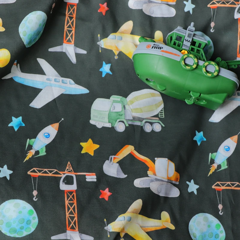 

Cars Airplane Engineering Vehicle 100% Cotton 80S Digital Printing For Boy Kids Sewing Cloth Dresses Skirt Original Design