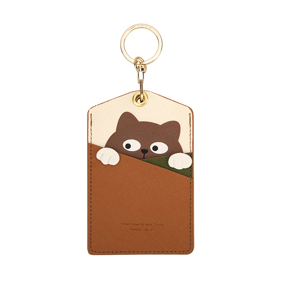 High Quality Credit Card ID Badge Holder Cute Cartoon Leather Bear Pass Case Cover Card Case Key Holder Ring Luggage Tag Trinket