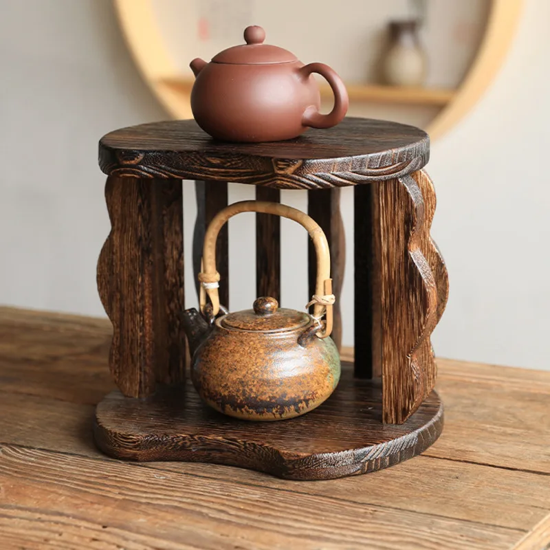 Solid Wood Semi-frame Teapot Storage Shelf Small Desktop Spoon Holder Tea Ceremony Accessories Tea Room Storage Wooden Stand