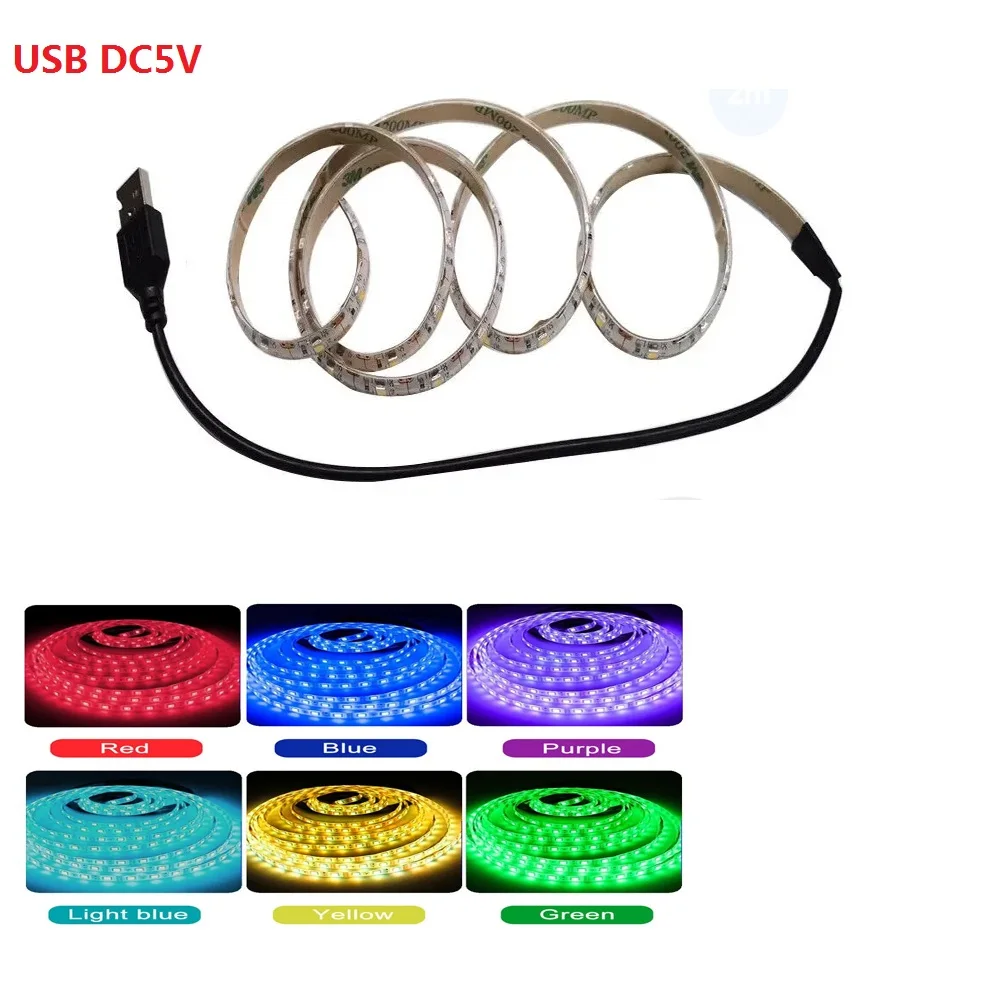

USB светодиодная лента TiaoChongYi 5В 3528 тёплый/холодный белый/розовый/зелёный/синий/красный 1/5 метров