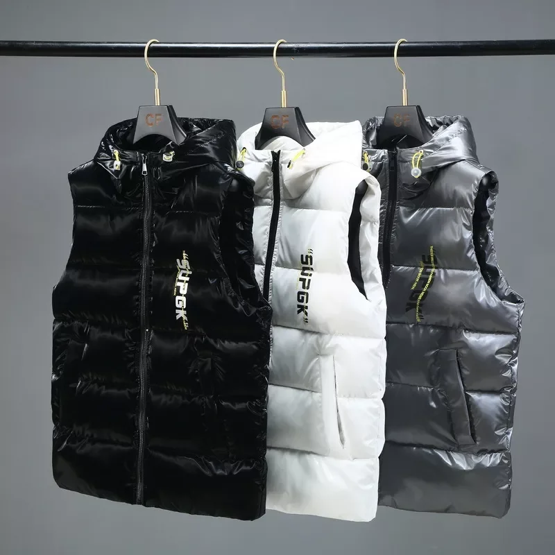 

2023NEW Winter Cotton Clip Men's Vest Korean Fashion Handsome Hooded Vest Shoulder Men's Casual Outerwear Vest Teenagers