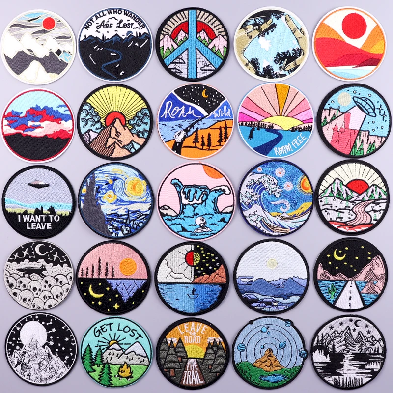 

Нашивки с вышивкой, наклейки на одежду в стиле дикой природы, с утюгом, с волнами, с вышивкой