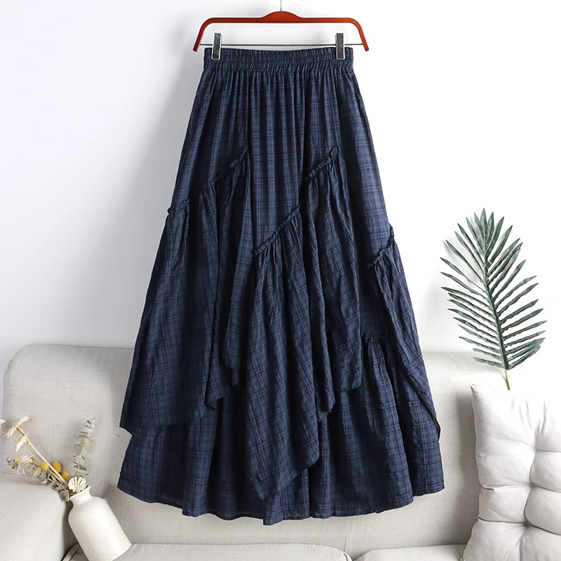 KOLLSEEY Brand Fashion Women High Waist Skirt Outfit Women Clothing Blue Haze  Office Lady Irregular Long Skirts enlarge