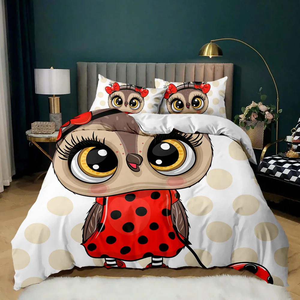 

Adorable Funy Cartoon Soft Microfiber Owl Qulit Cover Animal Twin Polyester Bedding Set Double Queen King Size Owl Duvet Cover