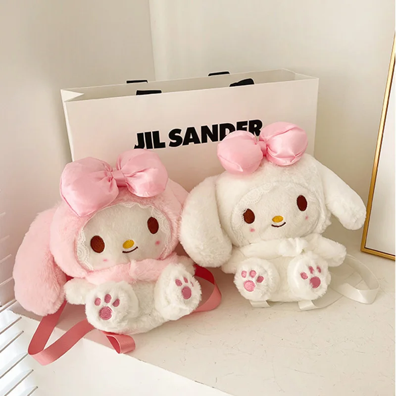 

Kawaii Doll Bag Sanrio Cinnamoroll Mymelody Girlish Heart Cartoon Furry Backpack Doll Plush Crossbody Bag