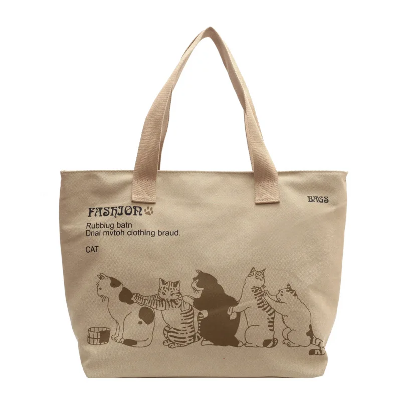 Women Canvas Tote Bag Print Cat Animal Shopper Shoulder Bag Casual Designer Large Capacity Travel GroceryHand Schoolbag Dropship