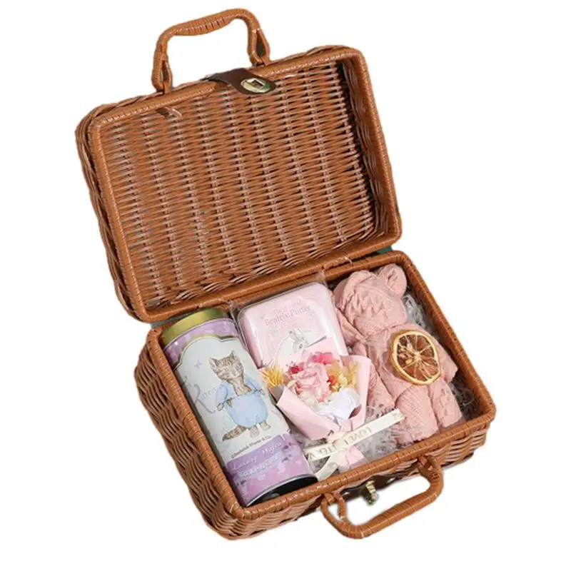 

Rattan Gift Box Hand-Woven Cases With Handle Multipurpose Bridesmaid Gift Boxes Container For Wedding Birthday Holiday Supplies