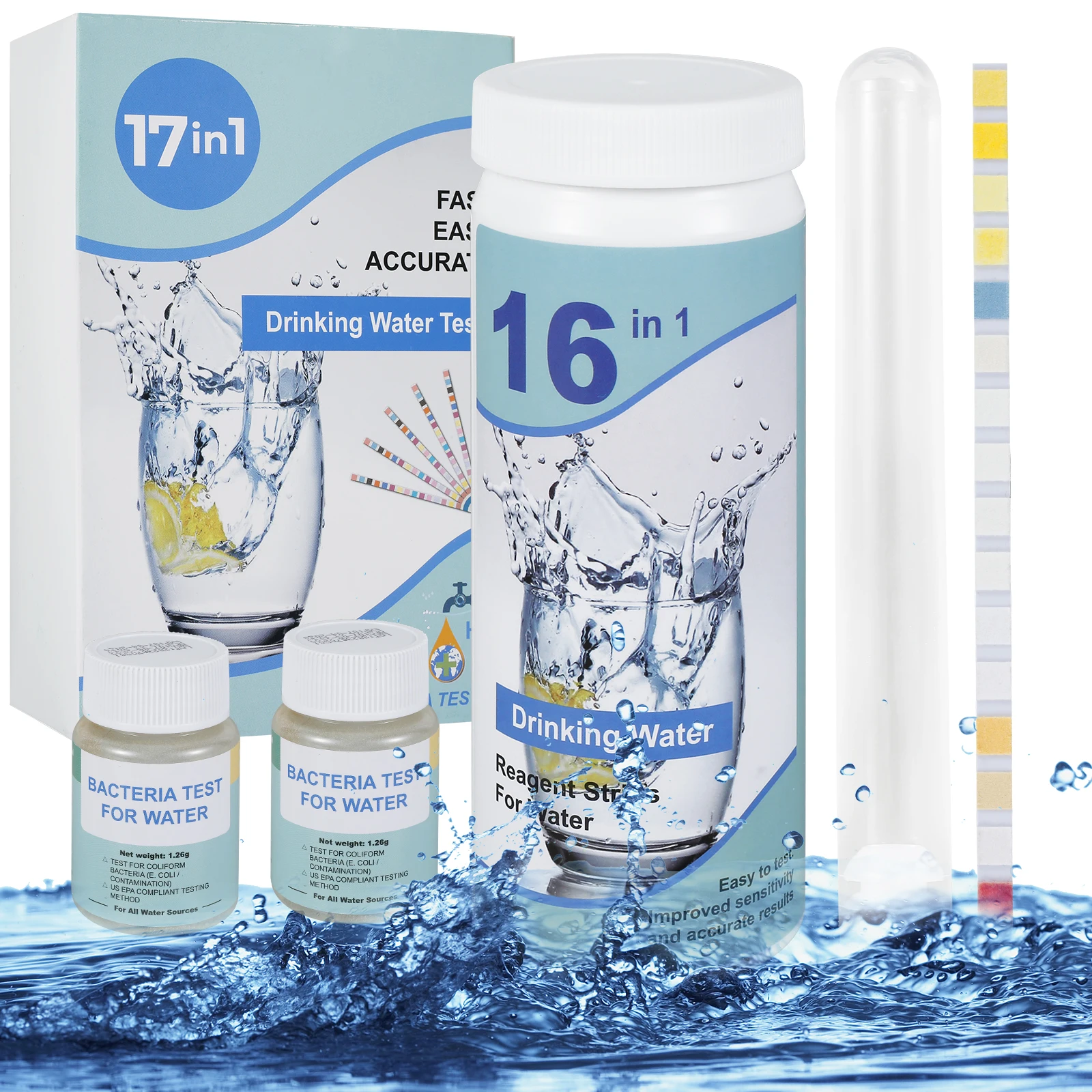 

Water Testing Kits with Tube Accurate Water Quality Test Kit for Well and Tap Water 100 Strips 2 E. coli Power Reliable Drinking