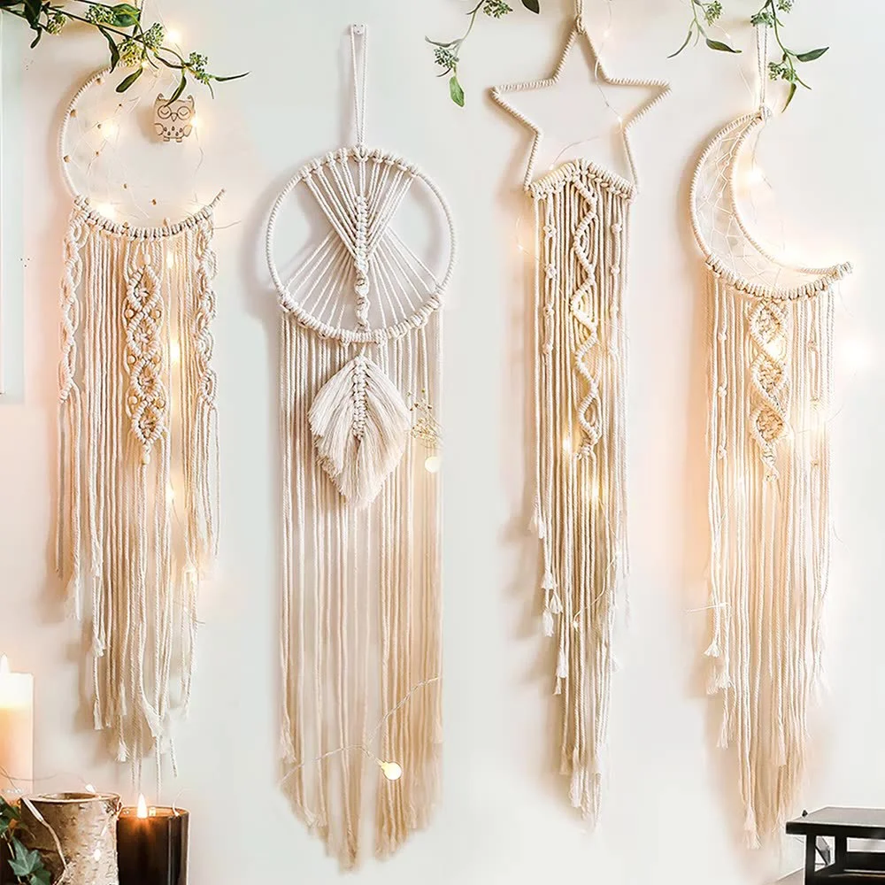 

Woven Tapestry Star Moon Decoration Dreamcatcher Hanging Lamp Wall Hanging Handmade Aesthetic Retro Dream Catcher Wind Chime