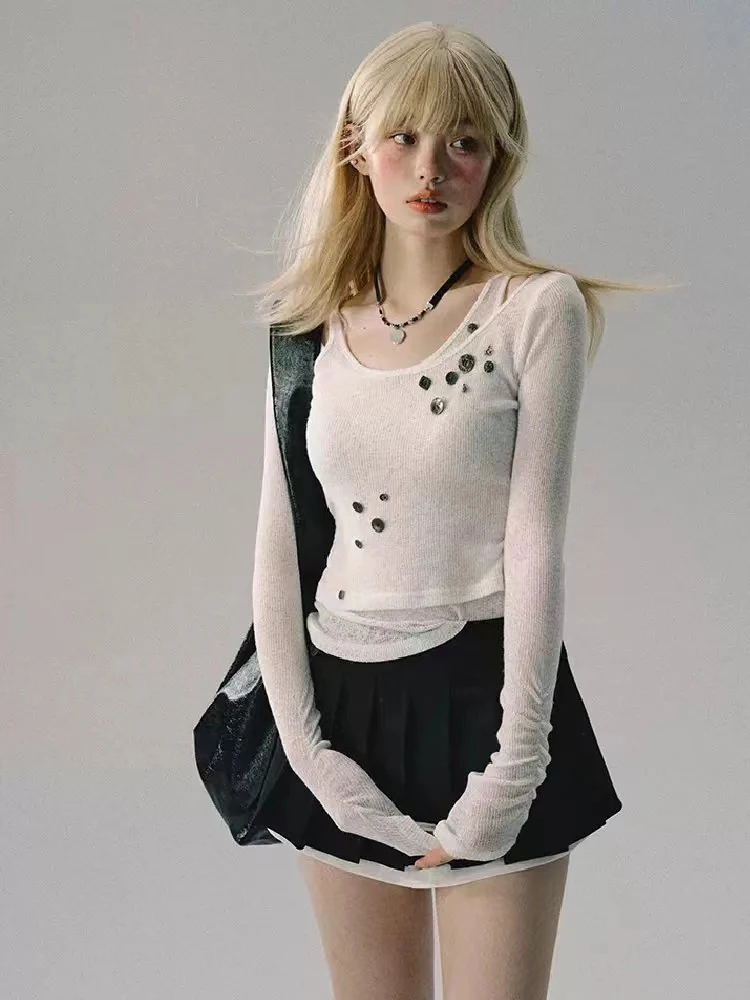 Модный простой классический свитер Gyaru винтажный пуловер с вырезом на шее и