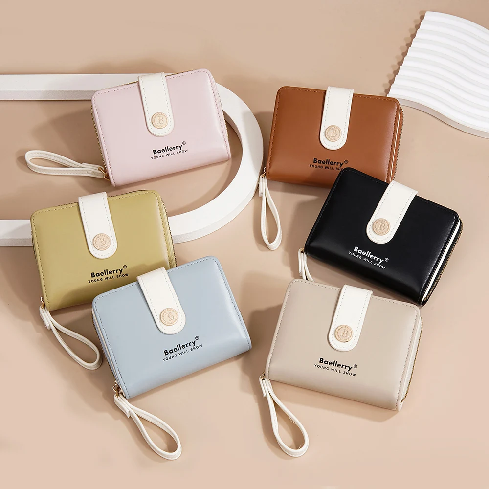 Женский кошелек из искусственной кожи короткий бумажник большой вместимости на