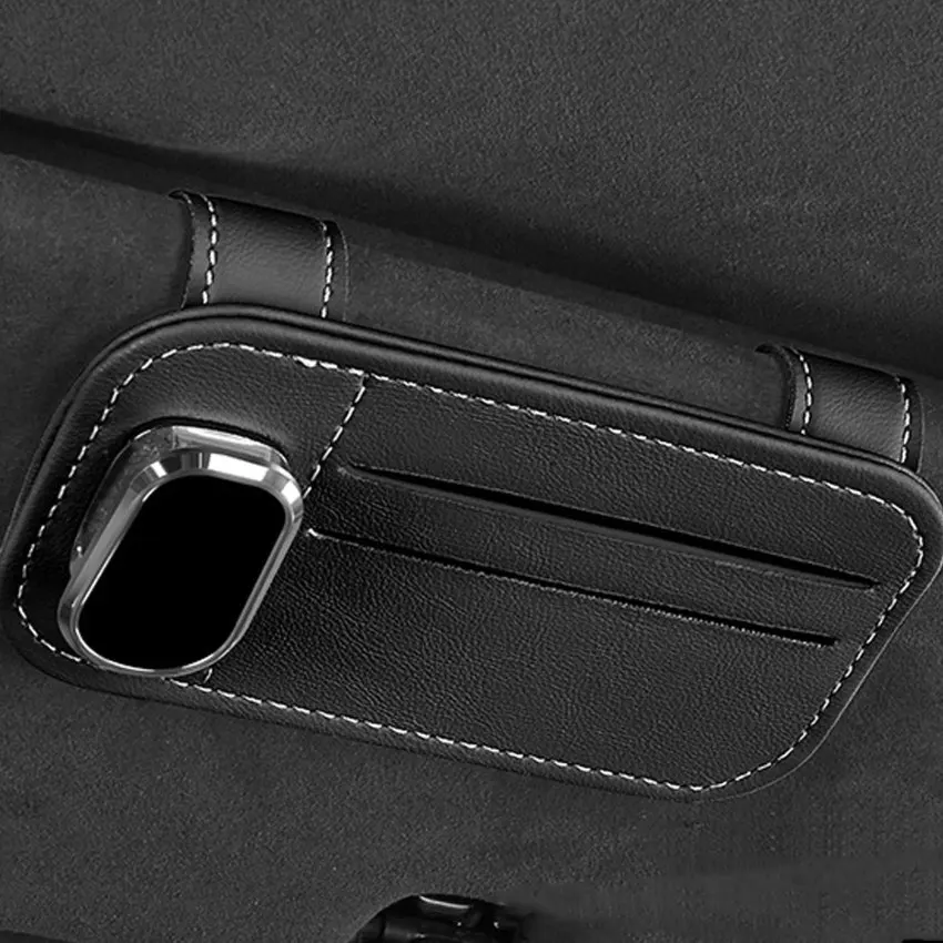 

Car Visor Holder Sunglass Holder For Car Sun Visor Leather Eyeglass Holder With Card Slot For Cars Cards Pens Sunglasses