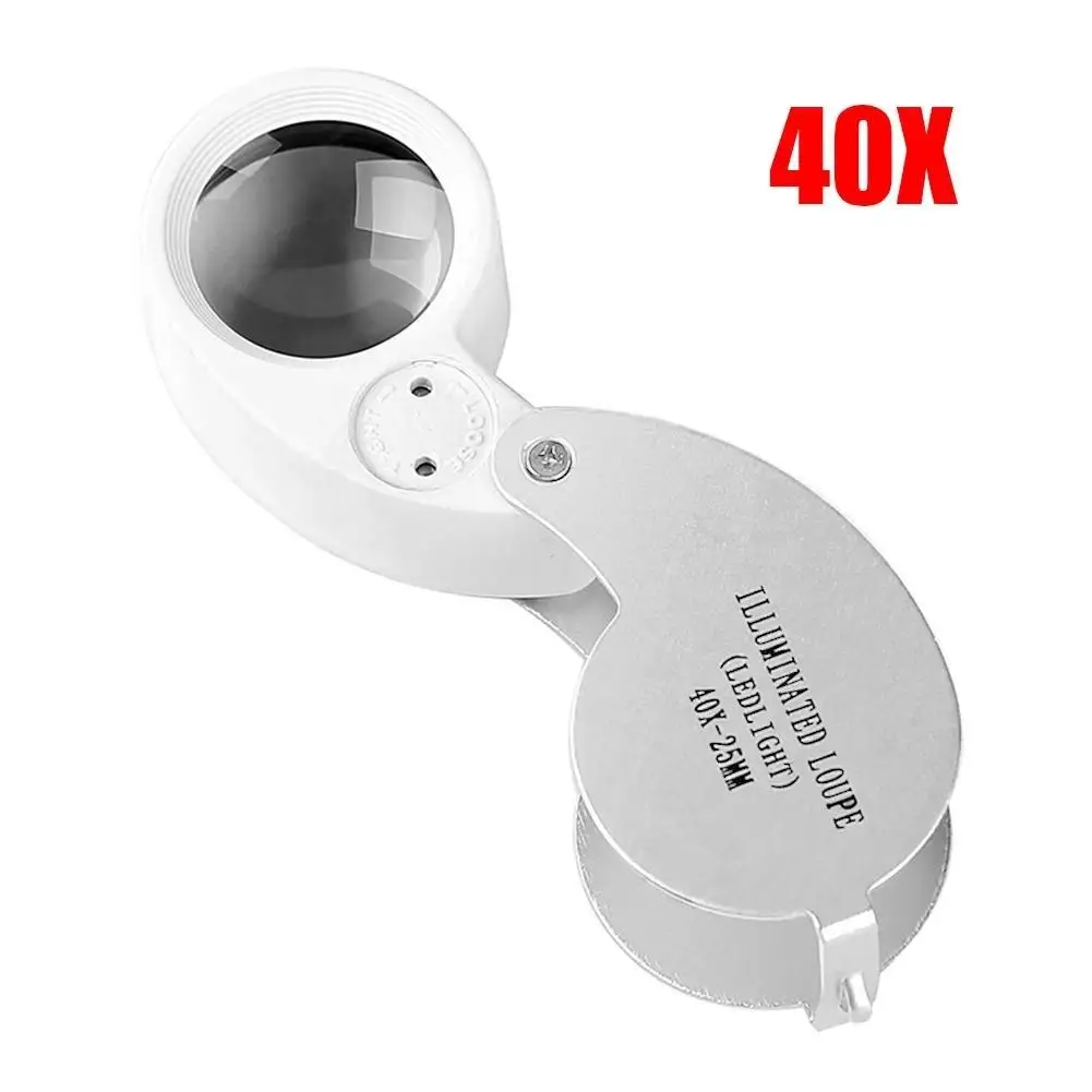 

40x 25mm Handheld Folding Jewelry Optical Glass Loupe Magnifier w/LED Light High-definition Optical Glass Reading Watch Repair