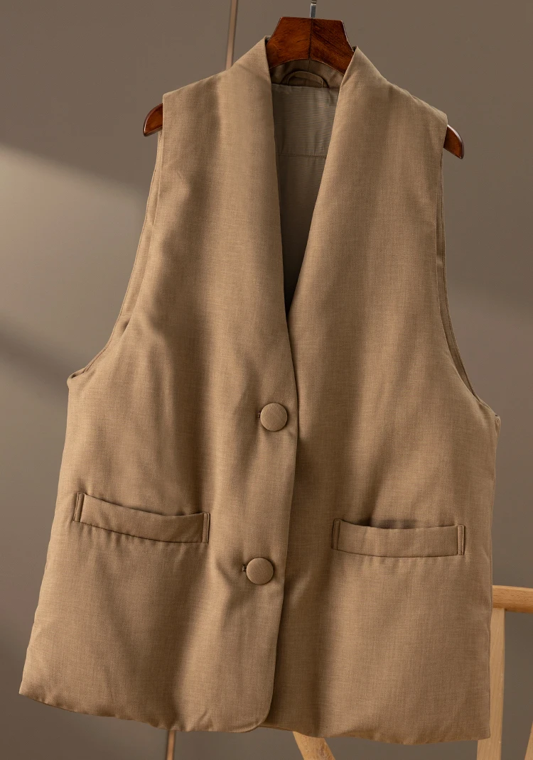 Design High Quality Vest Jackets for Women  95%  White Goose Down  Autumn/Winter  High Street Thin Wide-waisted  Single Breasted