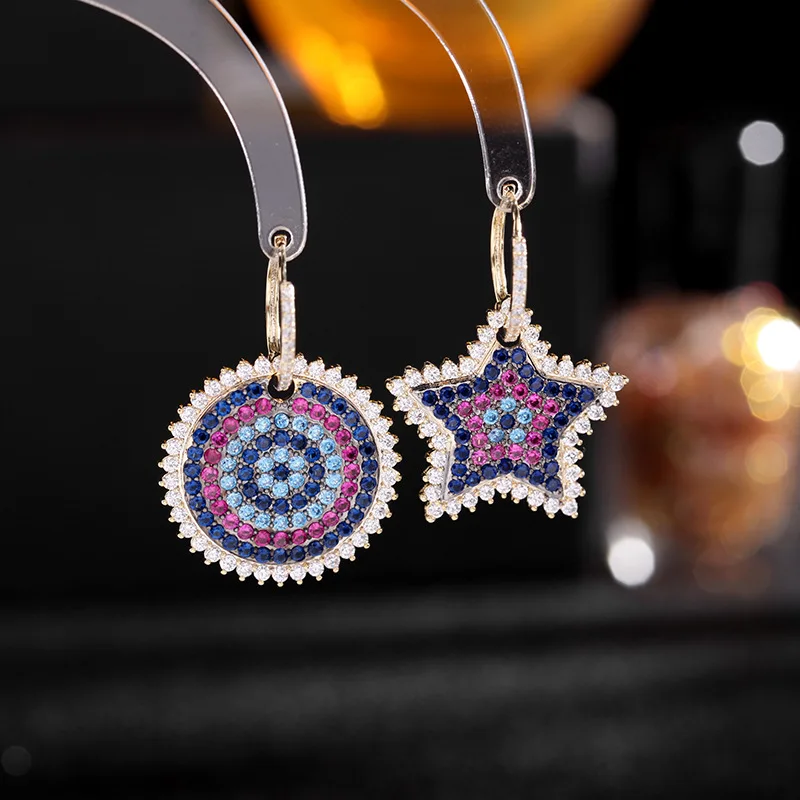 

Модные дизайнерские серьги для тяжелой промышленности, цветные серьги с фианитом, ретро серьги с диском и звездой, подарок на день рождения