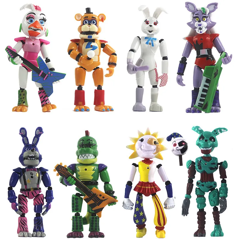 

8Pcs/Set FNAF Sundrop Freddy Toys Anime Figure Five Night At Freddys Detachable Joint Bonnie Bear Foxy Action Figure Pvc Model