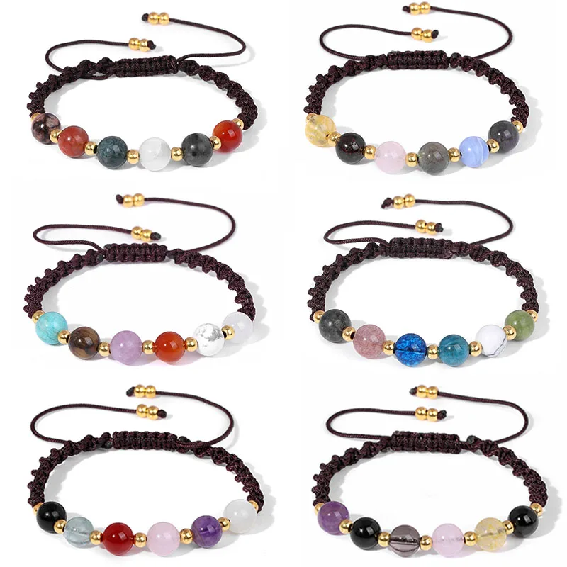 

7 Chakras Natural Stone Bracelets Colorful Gems Beaded Bracelet Braided Bangle Adjustable Handmade Bracelets Jewelry Men Women